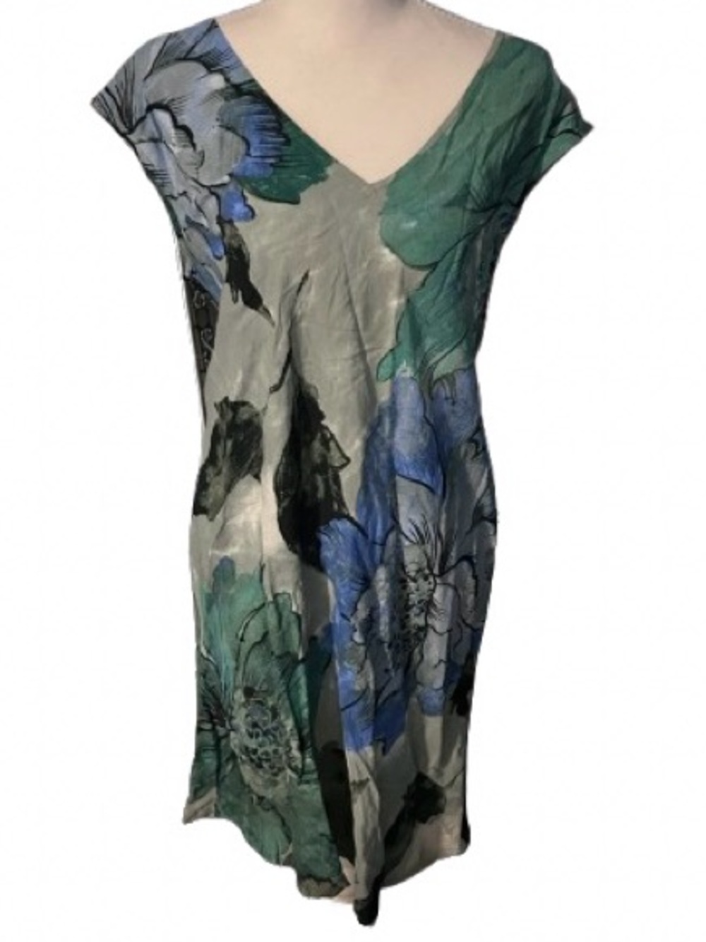 Vintage JANS WORLD Floral Dress Boho Medium Large Green Gray Blue Y2 K 90s